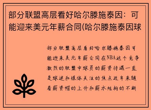 部分联盟高层看好哈尔滕施泰因：可能迎来美元年薪合同(哈尔滕施泰因球探报告)