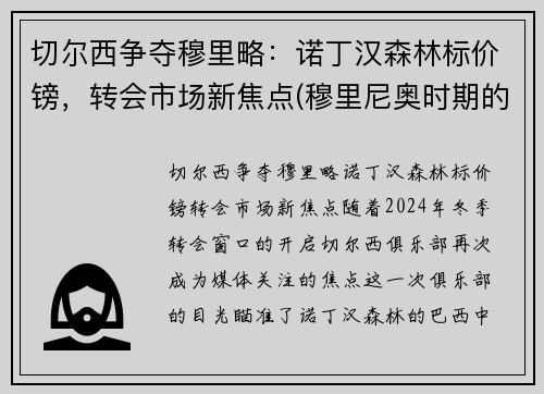 切尔西争夺穆里略：诺丁汉森林标价镑，转会市场新焦点(穆里尼奥时期的切尔西阵容)