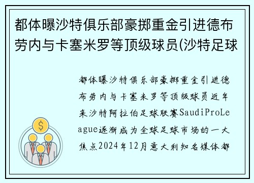 都体曝沙特俱乐部豪掷重金引进德布劳内与卡塞米罗等顶级球员(沙特足球名宿)